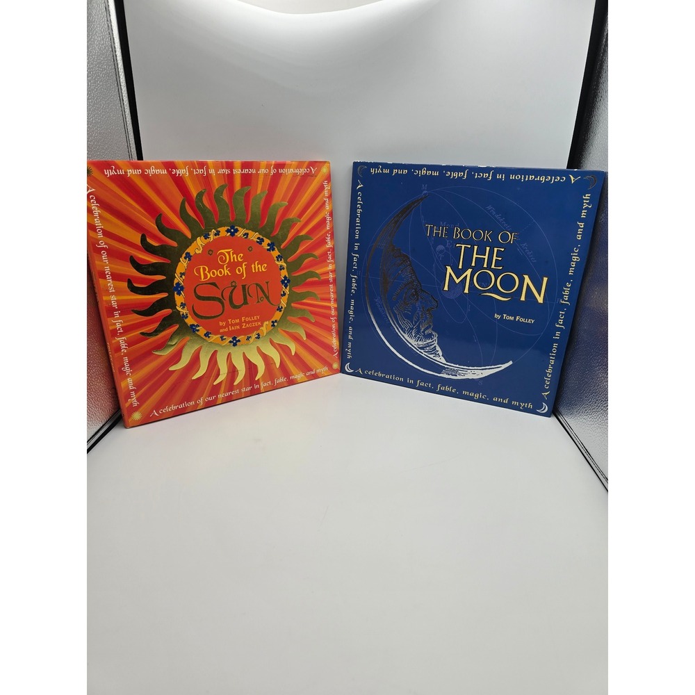 The Book of the Sun & Moon Tom Folley Set 2 Books 12x12 Blue Orange Good Cond.